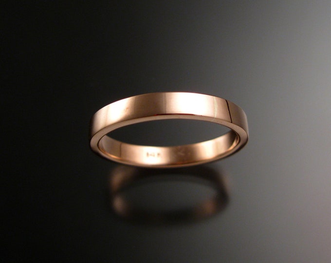 Rose Gold 1.5 mm x 3mm rectangular 14k comfort fit Bright finish Wedding band Handmade in your size ring band