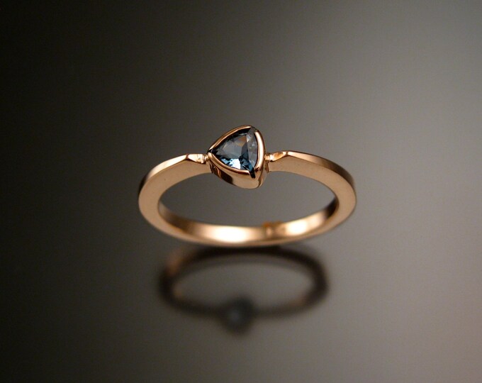 Aquamarine triangle ring 14k Rose Gold stacking ring Made to order in your size