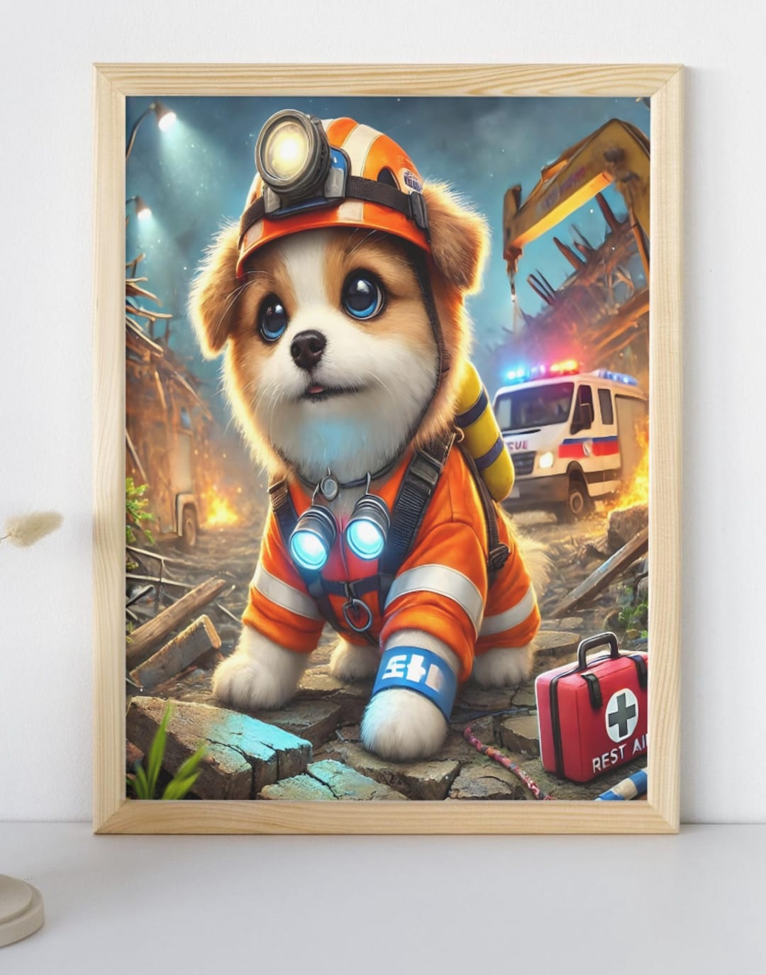 Cute Rescue Dog Digital Art, Hero Puppy Wall Print, First Responder Dog ...