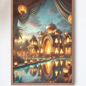 Luxury Palace Wall Art, Arabian Palace Painting, Fantasy Middle Eastern Art, Majestic Palace Art Print, Opulent Oriental Architecture Art
