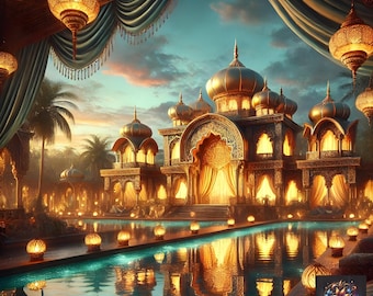 Arabian Palace Wall Art Print: Golden Middle Eastern Fantasy (Digital Download)