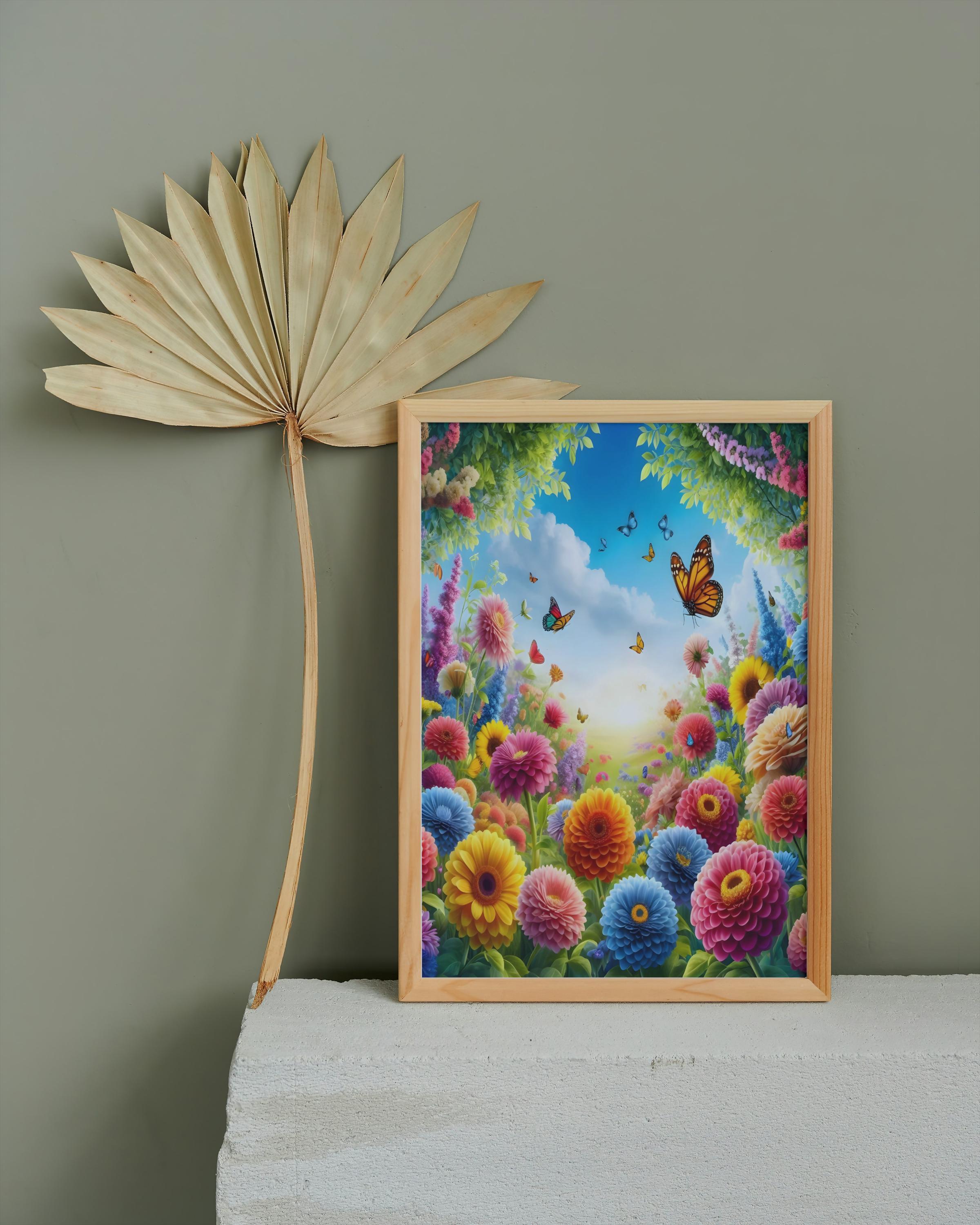 Colorful Butterfly Garden Wall Art, Vibrant Floral Meadow Print, Spring ...