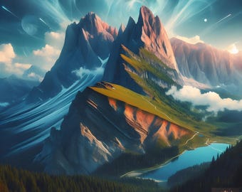 Arte de parede Majestade Etérea das Montanhas | Impressão surreal de paisagem celestial (Download Digital)