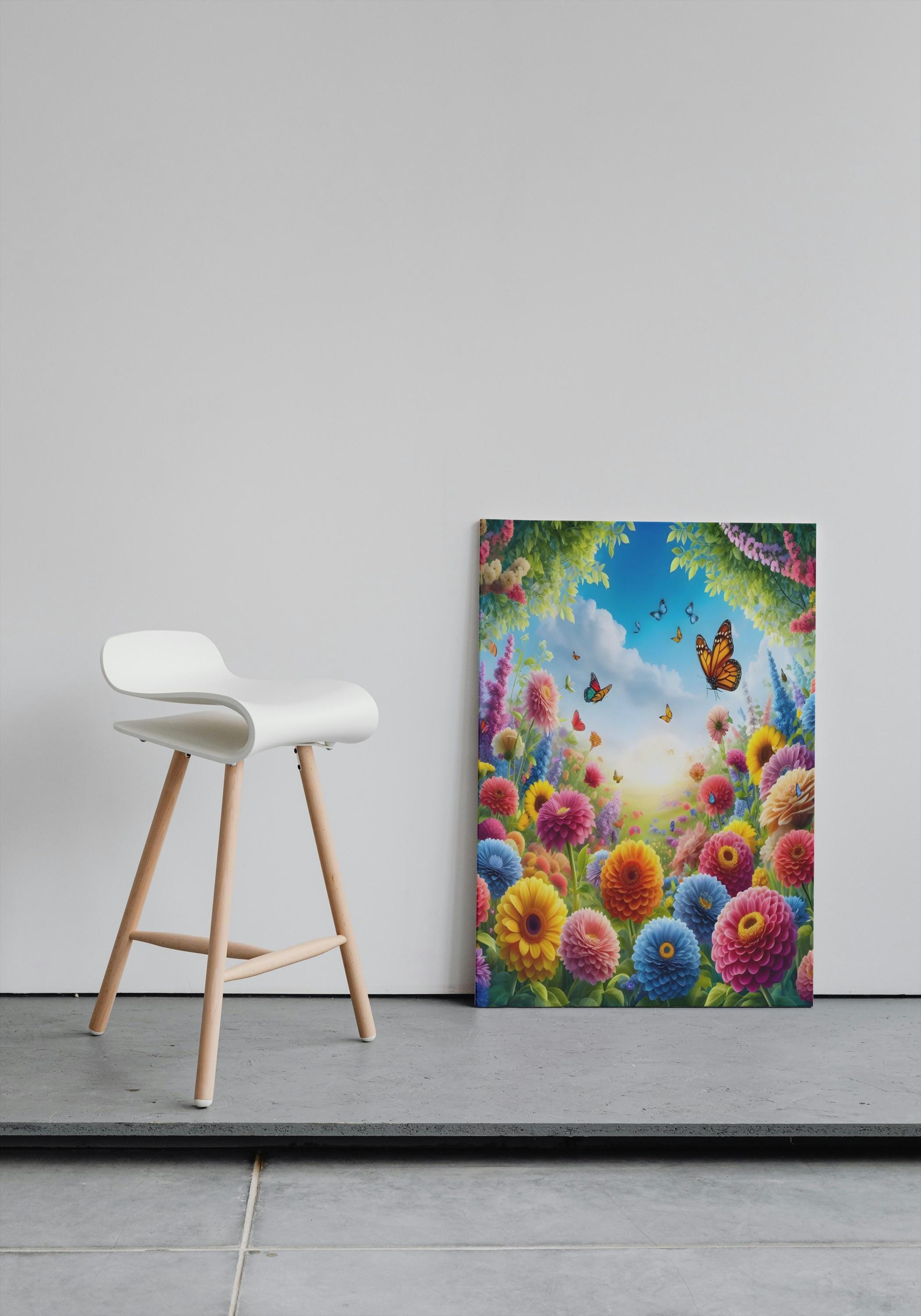Colorful Butterfly Garden Wall Art, Vibrant Floral Meadow Print, Spring ...