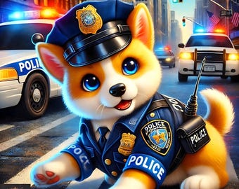 Police Puppy Dog Wall Art Print: Nursery K9 Hero Decor (Digital Download)