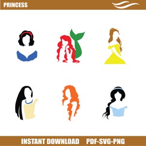 Bundle Princess Digital Download with Outlines Svg,Png, and Pdf