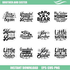 Broers en zussen broer of zus SVG PNG-bundel – bijpassende familiecitaten – Cricut silhouetgesneden bestanden voor shirts, mokken – direct downloaden