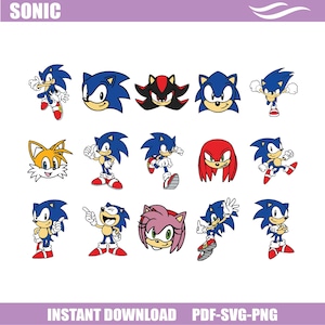 Sonic the Hedgehog SVG Bundle, Sonic Characters PNG, Shadow Tails Knuckles Amy Clipart, Gamer Cricut Files, Cartoon Gaming Designs