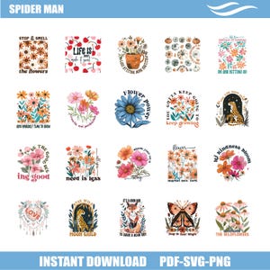 Boho Flower SVG and PNG Bundle: Retro Groovy Floral Designs (Digital Download