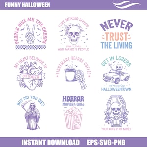 Funny Halloween SVG Bundle: Skeleton Skull Quotes, Spooky Sayings (PNG EPS)