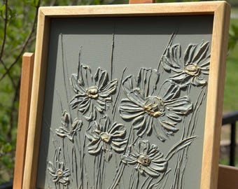 Textured Floral Painting, Wild Flower Painting, Minimalist Painting, Nature Art ,3D Textured Painting , Modern Wall Art, Daisy Painting