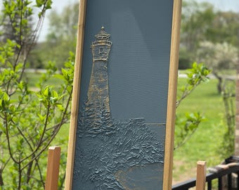Lighthouse Painting, Michigan Lake Painting, Minimalist Painting, Nature Art ,3D Textured Painting , Modern Wall Art, Beach Painting
