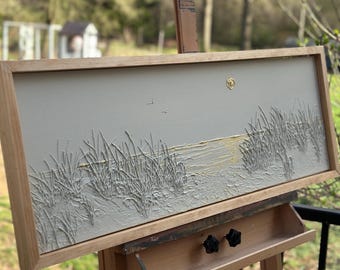 Textured Beach  Landscape Painting, Beach Wall Art, Minimalist Landscape Painting, Nature Art , Textured Coastal Wall Art