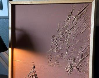 Pictured Rocks Kayak | Textured Landscape Painting | Michigan Inspired Wall Art | 20x20 Framed Canvas | Neutral Coastal Decor| Lake Superior