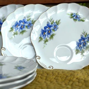Vintage Saji China Tea Plate: Blue Violet Floral, Gold Trim