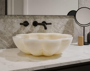 ホワイトオニキス大理石製洗面器、手作りのバスルーム用洗面ボウル