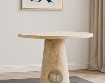 Handmade Travertine Marble Accent Table: 18" Round, 20" Height
