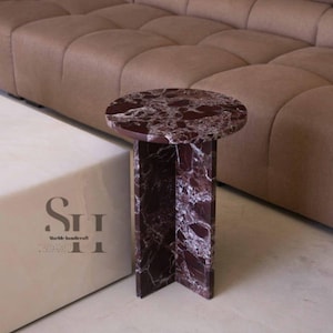 Red Zebra Marble Table,Rosso Levanto Marble Accent Table,Handcrafted Rosso Levanto Table,Modern Marble Table,Artisan Crafted Marble Table,