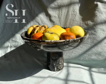 Handcrafted Black Marble Fruit Bowl: Elegant Kitchen Centerpiece