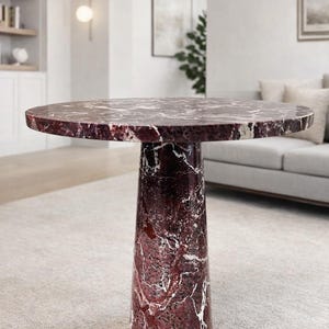 Red Marble Pedestal Table | Handmade Stone Accent Table, 20" Height image 8