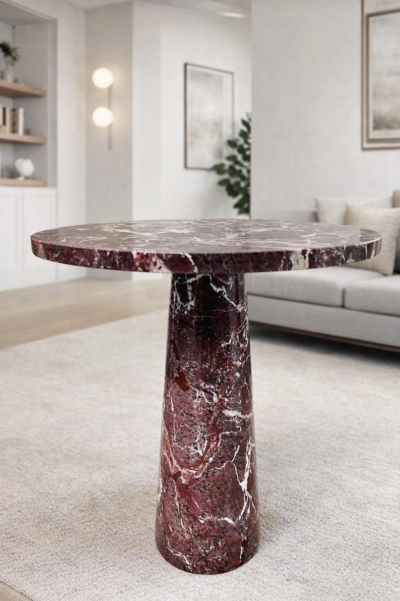Red Marble Pedestal Table | Handmade Stone Accent Table, 20" Height image 8