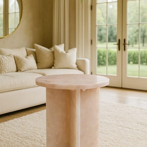 Pink Onyx Side Table: Modern Accent Furniture, Handmade Home Decor (14x20 Inch