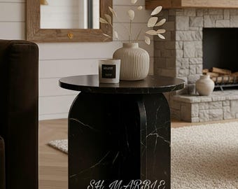 Handmade Black Marble Side Table: Modern Accent Table (16x20)