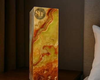Handcrafted Green Onyx Table Lamp: Natural Marble Bedside Light
