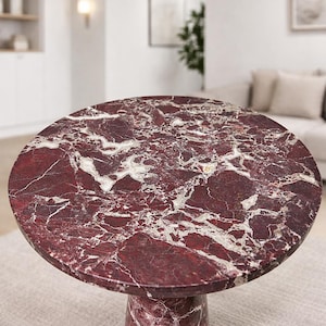 Red Marble Pedestal Table | Handmade Stone Accent Table, 20" Height image 7