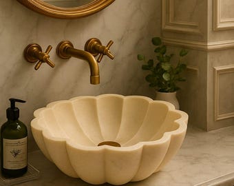 Handcrafted Marble Flower Vessel Sink - Luxury Bathroom Basin 16x16x5