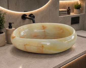 Handmade Onyx Vessel Sink 18" | Natural Stone Bathroom Vanity Bowl