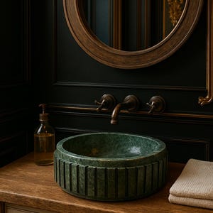 Green Marble Fluted Vessel Sink: Rustic Farmhouse Bathroom Decor - Etsy