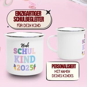 Schoolchild 2025 School Cone Filling Enamel Mug Personalized | School Enrollment Gift | Children&#39;s Mug Name Girl Boy