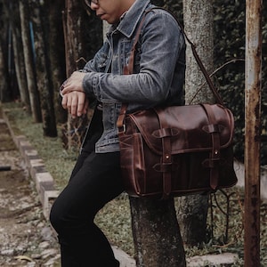 Bolso mensajero de cuero hecho a mano, bolso de cartero para todos los días, bandolera, para oficina, con múltiples compartimentos, para hombro, para fin de semana, bolso tipo cartera para hombres, regalo de cuero para él.