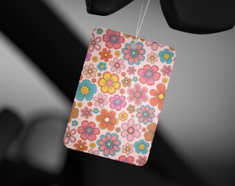 Retro roze bloemen auto luchtverfrisser - Levendig bloemdessin, aromatisch cadeau voor autoliefhebbers, woondecoratie, damescadeau, lentedecoratie