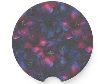Midnight Blues bloemen speksteen auto-onderzetter, elegante bekerhouder voor auto's, cadeau voor haar, bloemdesign onderzetter, auto-accessoires, autodecor