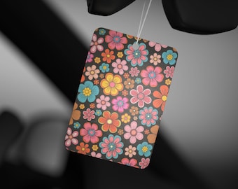 Retro Black Floral Car Air Freshener | Vibrant Scented Hanging Decor for Cars | Perfect Gift for Spring, Road Trips, Car Lovers, and Home