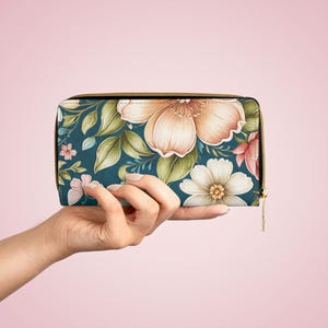 Floral Zipper Wallet, Elegant Wallet for Women, Spring Accessories, Travel Wallet, Gift for Her, Stylish Coin Purse