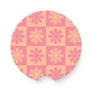 Daisy Pink Lemonade Floral Soapstone Car Coaster - Cute Flower Design for Car Accessories, Gifts, Home Decor, Cute Car Gift, Spring Vibes