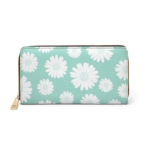Floral Zipper Wallet, Mint Cute Wallet for Women, Spring Accessory, Gift for Her, Travel Purse, Stylish Organizer