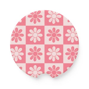Daisy Pink Floral Soapstone Car Coaster | Cute Flower Design, Car Accessories, Gift for Drivers, Home Decor, Mother&#39;s Day Gift