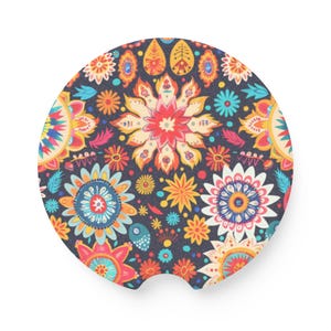 Colorful Boho Soapstone Car Coaster, Vibrant Coasters for Car, Car Accessories, Gift for Her, Car Interior Decor, Boho Chic