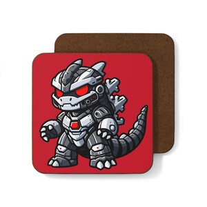 Fun Mecha Godzilla Hardboard Coaster, Geeky Gift, Home Bar Accessory, Collectible Decor, Retro Gaming Merchandise