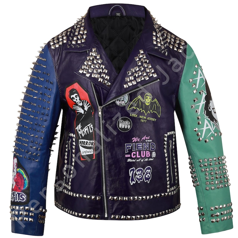 Handmade Steampunk Studded Jacket | Biker's Addicted Leather Club Wear | Multi color Gothic Jacket | The Misfit Horror Punk Rock Painted