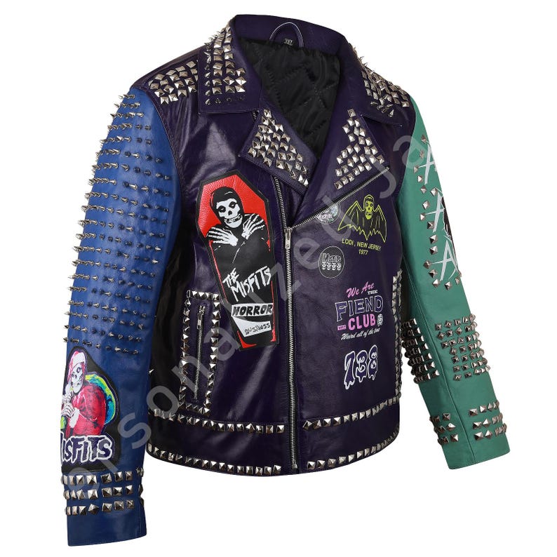 Handmade Steampunk Studded Jacket | Biker's Addicted Leather Club Wear | Multi color Gothic Jacket | The Misfit Horror Punk Rock Painted