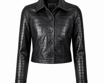 Kurze Damen-Lederjacke, schwarzer Echtledermantel, Motorradjacke für Damen, modische Oberbekleidung