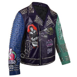 Handmade Steampunk Studded Jacket | Biker's Addicted Leather Club Wear | Multi color Gothic Jacket | The Misfit Horror Punk Rock Painted