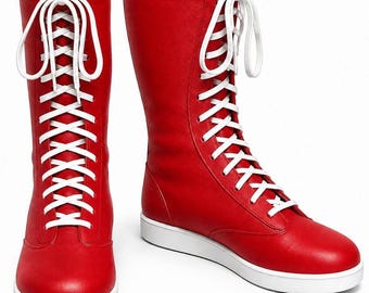 Pro Wrestling Boots Red Lace-Up High Top Custom Combat Style Cosplay Performance Footwear Gear