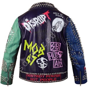 Handmade Steampunk Studded Jacket | Biker's Addicted Leather Club Wear | Multi color Gothic Jacket | The Misfit Horror Punk Rock Painted