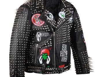 Men's Punk Rock Studwork Jacket – Spiked Leather, Gothic Patches